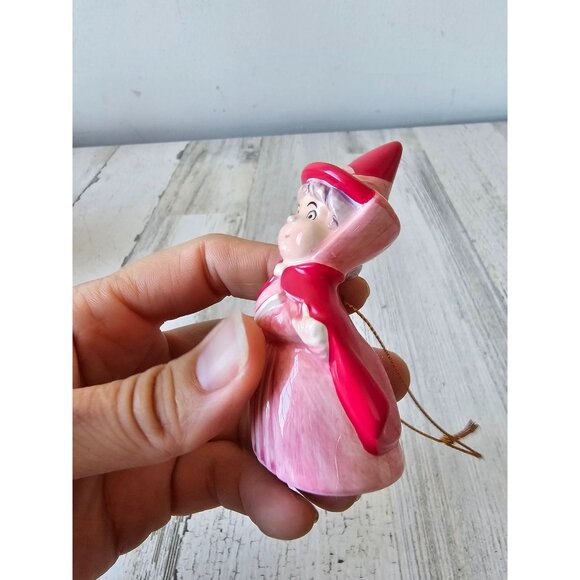 Vintage ceramic flora fairy sleeping beauty godmother red pink ornament Xmas tre - Picture 2 of 8